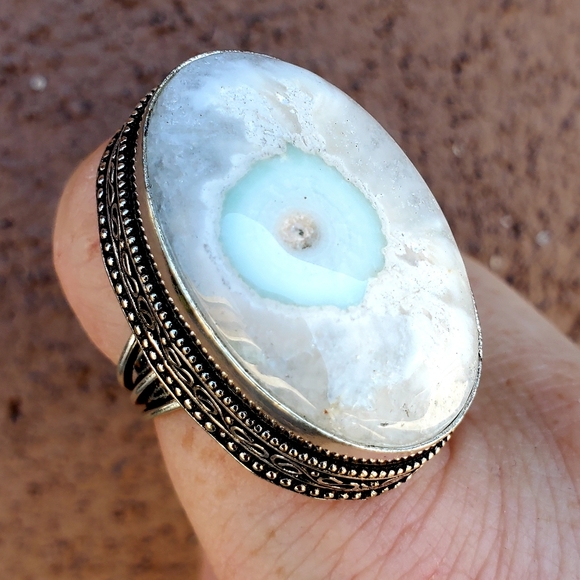 New Solar Quartz Agate 925 Silver Statement Ring. - Picture 14 of 16